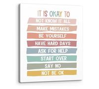 School Counselor Therapy Print It's Okay To Not Be Okay Wall Art Inspirational Quote Canvas Painting Artwork for Classroom Psychologist Office Decor(Framed,12x18inch(30x45cm))
