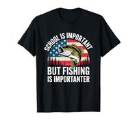 School is Important But Fishing is Importanter Cool Fishing Camiseta