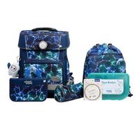 SCHOOL-MOOD Champion Pro - Juego de mochila escolar (7 piezas, 21,5 L, sistema ergonómico Easy Fit para 1 m hasta 1,50 m de altura, estable, tejido impermeable con reflectores), Felix Wolf, Mochila