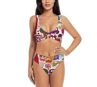 School Newspaper in English - Conjunto de bikini de corte alto acolchado con lazo en la espalda para mujer, traje de baño de dos piezas, Negro, XXL