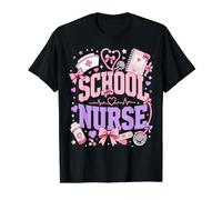 School Nurse Pink Bow Medical Staff Back To School Camiseta gráfica económica, Hombre, Negro, S