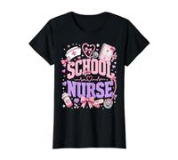 School Nurse Pink Bow Medical Staff Back To School Camiseta gráfica económica, Mujer, Negro, XS