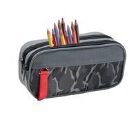 School Pencil Case Organizer - Large Capacity Double-Layer Stationery Bag for Pens, Pencils, Rubber, Scissors | Travel, Desk, Classroom, Art Supplies, College, Office, Students, Teenagers, Gris,