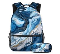 School Ready with Style, Juego de 2 mochilas escolares, bolsa de viaje moderna para niños, niñas y adolescentes, textura de mármol azul, multicolor, B：29.4x20x40cm P：19x7.5x3.8cm, Mochilas de día