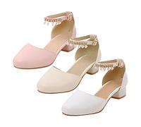 School Shoes for Girls White High Heels Fashion Princess Mary Jane Shoes Kids Ankle Strap Dance Ballet Jazz Sandals Teens Bridesmaid Wedding Pumps Casual Leather Loafers