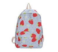 School Starts Season - Mochila escolar de nailon con cremallera y estampado de fresas para mujeres y niñas, azul, Talla única