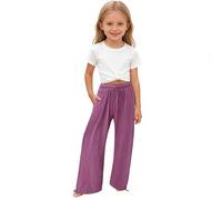 School Trouser for Girls Cotton Linen Trousers Baggy Wide Leg School Pants Elastic High Waisted Casual Pant Comfort Athletic Sport Jogger Comfort Kids Sweatpants Beach Vacation Outfits