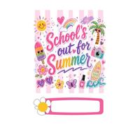 Schools Out For Summer Notebook: Cute Composition Book with Lined Pages | Kawaii Pastel Pink Stripe and Summer Holiday Doodles Cover | Pretty Vacation Journal Gift for Girls, Kids, and Teens