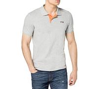 Schott NYC Polo de Manga Corta Camiseta, Hgrey/Naranja, M para Hombre