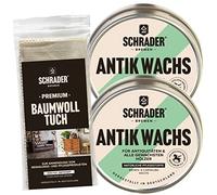 Schrader Bremen Juego de Cera anticuada de Schrader, Cera incolora para Muebles de Madera y Superficies de Madera con paño de Pulido, 3 Piezas, Fabricado en Alemania