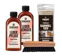 SCHRADER - Set de cuidado de zapatos de piel con productos para el cuidado de zapatos de piel, 4 piezas, fabricado en Alemania, Botella marrón, Anzugsschue Leder Set