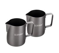 Schramm® Jarra de leche 2 pzs. en jarra de leche negra jarra de acero inoxidable 350ml de leche espumosa jarra de espuma con bolígrafo barista 2 pack