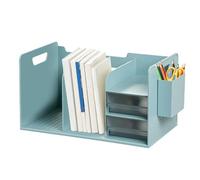 Schreibtisch-Bücherregal-Organizer Mit 2 Schubladen - Desktop-Bücherregal Für Schreibwaren & Zeitschriften | Multifunktionaler Schreibtischs-& Ablagesystem Weiß/, 37 x 21 x 20 cm, 1 Stück