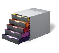 Durable 760527 Cajonera VARICOLOR 5 dotada de 5 compartimentos, con etiquetas para etiquetar, multicolor