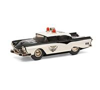 Schuco 450176000 Micro Racer Fairlane Police, 1045/1, Modelo de Coche con Luces giratorias y Altavoces en el Techo, Fundido a presión con Motor de Bobina, Negro/Blanco, Caja Cerrada con Cubierta