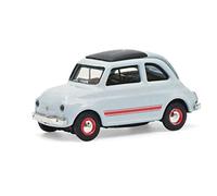 Schuco 452659400 FIAT 500 Sport con Rayas Rojas de Rally, Modelo de Coche, Escala 1:87, Azul/Gris