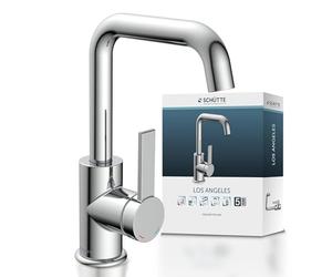 SCHÜTTE 33120 LOS ANGELS - Grifo de lavabo con caño alto, grifo para baño con excéntrico pop-up, grifo de lavabo alto, grifo de baño con monomando, grifo mezclador cromado