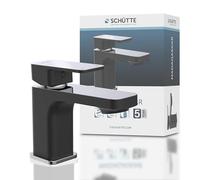 Schütte 43106 Lavabo con desagüe y válvula Pop-up, Monomando, Grifo de baño, Color Negro y Cromo