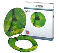 Schütte 80029 Asiento núcleo de Madera Green Leafs, Apto para Todos los inodoros habituales, Carga máxima de 150 kg, diseño de Hojas Verdes en Gafas y Tapa