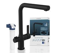 SCHÜTTE AQUASTAR PRO 99860 - Grifo para fregadero de agua potable con sistema de filtro, 3 vías, grifo de cocina con filtro de agua antical y metales pesados, color negro