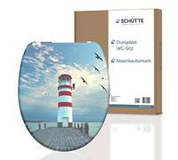 Schütte Asiento de inodoro con diseño de torre de descenso automático, tapa de inodoro apta para todos los inodoros habituales, tapa de inodoro (carga máxima de 150 kg)