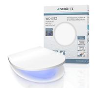 SCHÜTTE Asiento de inodoro con dispositivo de descenso automático y luz nocturna LED, cierre rápido, tapa de inodoro de hasta 150 kg, tamaño universal, color blanco, asiento de inodoro LED