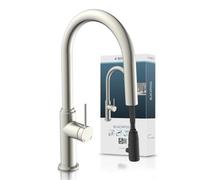 SCHÜTTE Blackpool 79526 - Grifo de cocina con alcachofa extraíble, 360 grados, grifo mezclador monomando para fregadero con ducha extensible en acero inoxidable