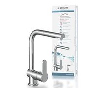 Schütte LONDON 79719 - Grifo de cocina de baja presión con alcachofa extensible, grifo mezclador de cocina giratorio de 360 grados, cromado