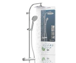 SCHÜTTE MADURA sistema de ducha con termostato, set de ducha con gran rociador de lluvia (Ø 24 cm) y teleducha regulable, set de ducha con barra de ducha, columna de ducha panel de ducha, cromo