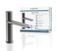 Schütte New York 33612 - Grifo monomando para lavabo con desagüe, grifo mezclador con válvula emergente, grifo de baño, monomando para baño, color grafito