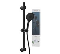 SCHÜTTE RAVEN - Barra de ducha y alcachofa de ducha con cabezal de ducha ajustable en 3 posiciones, juego de ducha con columna de ducha, panel de ducha de lluvia con manguera, color negro