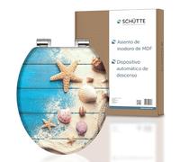 SCHÜTTE Tapa WC Madera Universal | Asiento de inodoro con dispositivo de descenso automático | Tapa vater WC Universal extraíble de irrompible | Tapa y gafas de hasta 250kg | BEACH