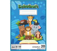 Schulheft Lineatur 20 Größe DIN A4: Schreibheft mit Blanko (Unliniert) 54 Blatt (108 Seiten) mit Seitenzahlen und Inhaltsverzeichnis | Blankbuch für ... & Kreative, Skizzen, Notizen & Mind-Maps