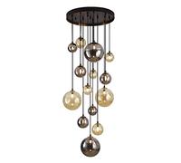 Schuller Lámpara colgante Dark 14L hierro, cristal ámbar-humo Ø 60 cm negro-latón