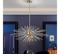 Schuller Valencia Lámpara colgante Evasion, 9 luces, oro, metal, cristal, Ø 100cm