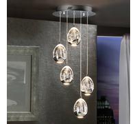 Schuller Valencia Lámpara colgante LED Rocio, 5 luces, redonda, metal, cristal, cromo EC:EPREL:1201842