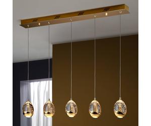 Schuller Valencia Lámpara colgante lineal LED Rocio, 5 luces, metal, cristal, dorado EC:EPREL:1201848