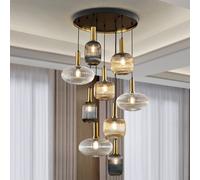 Schuller Valencia Lámpara colgante Norma, Ø 80 cm, 9 luces, negro/latón, cristal