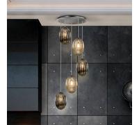 Schuller Valencia Lámpara colgante Ovila, 5 luces, gris humo/cognac, metal, cristal