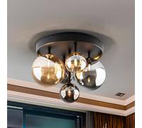 Schuller Valencia Plafón Dark, 5 luces, cristal, negro, ámbar, ahumado