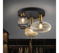 Schuller Valencia Plafón Norma, Ø 56 cm, 3 luces, negro/latón, cristal True