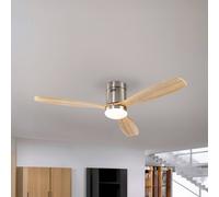 Schuller Valencia Ventilador de techo LED Siroco, níquel/madera clara Ø 132 cm silencioso