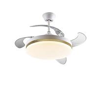 Schuller Ventilador de Techo con luz LED CCT DIMMABLE en Metal Acabado Blanco Mate y aro en Pan DE Oro. Difusor Opal y aspas escamoteables Transparentes
