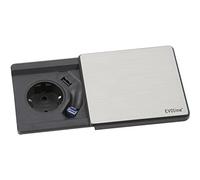 Schulte Evoline Square 80 Schuko con USB y Qi de Charger Plus RJ45, Acero Inoxidable, 1 Pieza, -1592 7000 3500