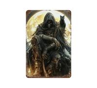 SCHUWEFA Póster de metal con diseño de muerte y gato negro, 30 x 20 cm