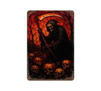 SCHUWEFA Póster de metal con vitral de la muerte para Halloween, decoración de pared de metal moderno, decoración de bar, 30 x 20 cm