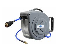 Schwabe - Carrete profesional automático de aire comprimido - 15 m de manguera de poliuretano y conexión de 1 m, con tope de manguera - gris