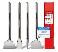 SCHWABENBACH® Juego de Cinceles SDS Max 4 Piezas 280 mm - 2 Cinceles Planos 25 mm y 50 mm, Cincel Puntero y Cincel para Azulejos 50 mm Acodado - Set de Cinceles para Martillo Perforador