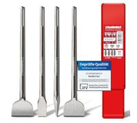 SCHWABENBACH® Juego de Cinceles SDS Max 400 mm, 4 Piezas - Cincel para Azulejos 50 mm Acodado, Cincel Plano 25 mm + 50 mm y Cincel Puntero - Compatible con Martillos Bosch, Hilti y SDS Max