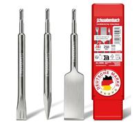 SCHWABENBACH® SDS Plus - Juego de cinceles para azulejos (3 piezas, 250 mm, cabeza extralarga, punta plana de 25 mm, cincel SDS para martillo perforador)